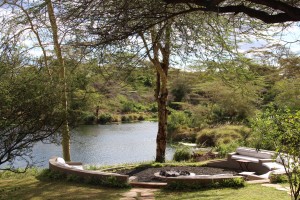 Fire pit in front of lake